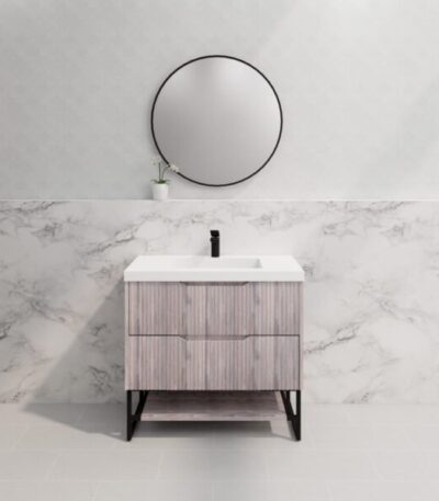ABS RIVA FS900-WO BALI FLUTED FREESTANDING VANITY 900MM WHITE OAK - Urban Designs Bathroom and Kitchen