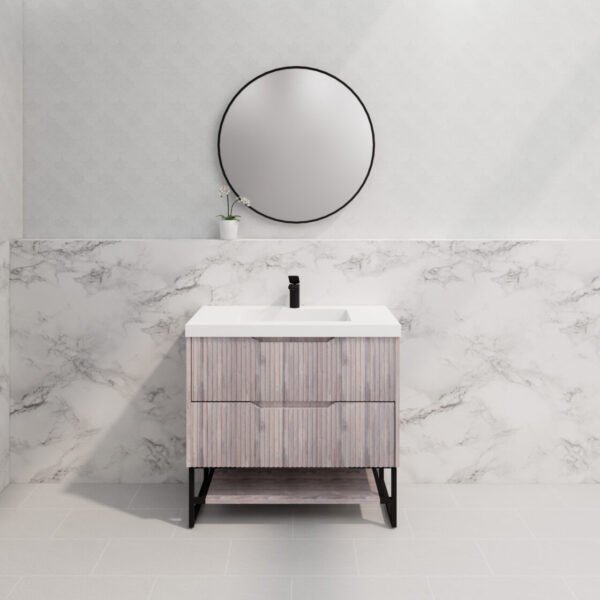 ABS RIVA FS900-WO BALI FLUTED FREESTANDING VANITY 900MM WHITE OAK - Urban Designs Bathroom and Kitchen