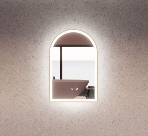 ABS RIVA MLED-AR2-GF WALL MOUNTED FRAMED LED ARCH MIRROR BRUSHED GOLD - Urban Designs Bathroom and Kitchen