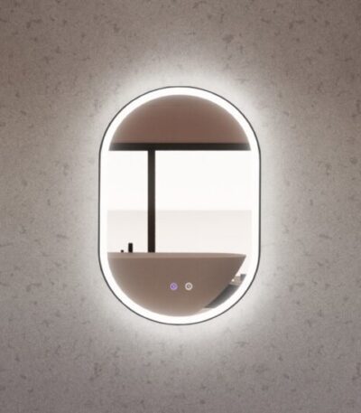 ABS RIVA MLED-O1-BF WALL MOUNTED FRAMED LED OVAL MIRROR MATTE BLACK - Urban Designs Bathroom and Kitchen