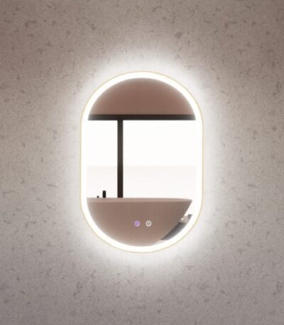 ABS RIVA MLED-O1-GF WALL MOUNTED FRAMED LED OVAL MIRROR BRUSHED GOLD - Urban Designs Bathroom and Kitchen