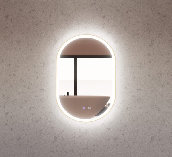 ABS RIVA MLED-O1-GF WALL MOUNTED FRAMED LED OVAL MIRROR BRUSHED GOLD - Urban Designs Bathroom and Kitchen