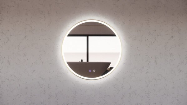 ABS RIVA MLED-R3-GF WALL MOUNTED FRAMED LED ROUND MIRROR BRUSHED GOLD - Urban Designs Bathroom and Kitchen