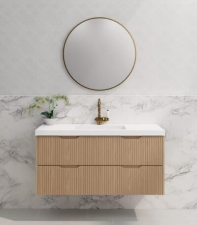 ABS RIVA WH1200-AO BALI FLUTED WALL HUNG VANITY 1200MM SINGLE BOWL AMERICAN OAK - Urban Designs Bathroom and Kitchen