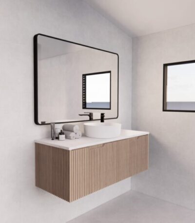 ABS RIVA WH1200-AO VIENNA FLUTED WALL HUNG VANITY 1200MM SINGLE BOWL AMERICAN OAK - Urban Designs Bathroom and Kitchen