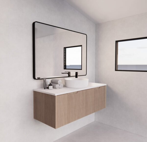 ABS RIVA WH1200-AO VIENNA FLUTED WALL HUNG VANITY 1200MM SINGLE BOWL AMERICAN OAK - Urban Designs Bathroom and Kitchen