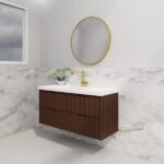 ABS RIVA WH1200-BR BALI FLUTED WALL HUNG VANITY 1200MM SINGLE BOWL BROWN OAK - Urban Designs Bathroom and Kitchen