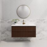 ABS RIVA WH1200-BR BALI FLUTED WALL HUNG VANITY 1200MM SINGLE BOWL BROWN OAK - Urban Designs Bathroom and Kitchen
