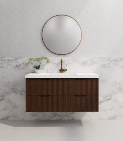 ABS RIVA WH1200-BR BALI FLUTED WALL HUNG VANITY 1200MM SINGLE BOWL BROWN OAK - Urban Designs Bathroom and Kitchen