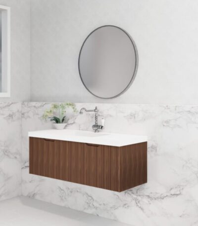 ABS RIVA WH1200-BR VIENNA FLUTED WALL HUNG VANITY 1200MM SINGLE BOWL BROWN OAK - Urban Designs Bathroom and Kitchen