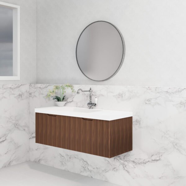 ABS RIVA WH1200-BR VIENNA FLUTED WALL HUNG VANITY 1200MM SINGLE BOWL BROWN OAK - Urban Designs Bathroom and Kitchen
