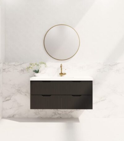 ABS RIVA WH1200-MB BALI FLUTED WALL HUNG VANITY 1200MM SINGLE BOWL MATTE BLACK - Urban Designs Bathroom and Kitchen
