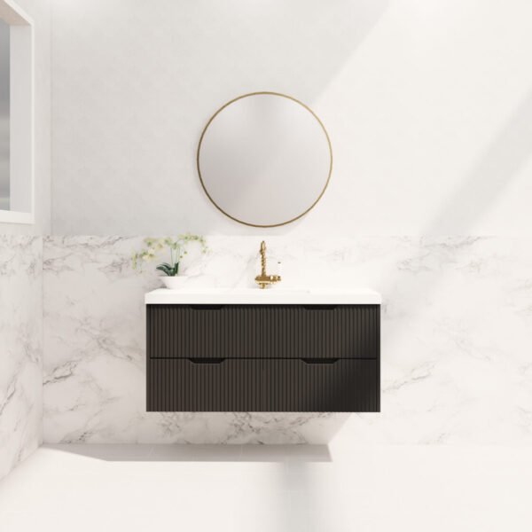 ABS RIVA WH1200-MB BALI FLUTED WALL HUNG VANITY 1200MM SINGLE BOWL MATTE BLACK - Urban Designs Bathroom and Kitchen