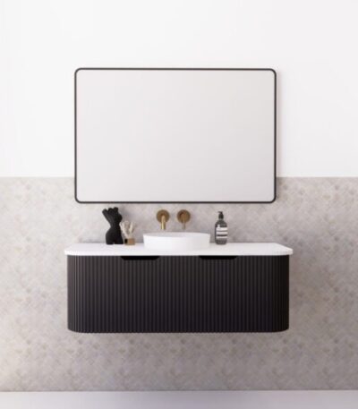 ABS RIVA WH1200-MB BERGEN CURVE FLUTED WALL HUNG VANITY 1200MM SINGLE BOWL MATTE BLACK - Urban Designs Bathroom and Kitchen