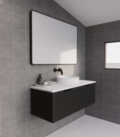 ABS RIVA WH1200-MB VIENNA FLUTED WALL HUNG VANITY 1200MM SINGLE BOWL MATTE BLACK - Urban Designs Bathroom and Kitchen