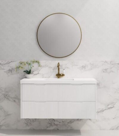 ABS RIVA WH1200-MW BALI FLUTED WALL HUNG VANITY 1200MM SINGLE BOWL MATTE WHITE - Urban Designs Bathroom and Kitchen