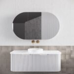 ABS RIVA WH1200-MW BERGEN CURVE FLUTED WALL HUNG VANITY 1200MM SINGLE BOWL MATTE WHITE - Urban Designs Bathroom and Kitchen