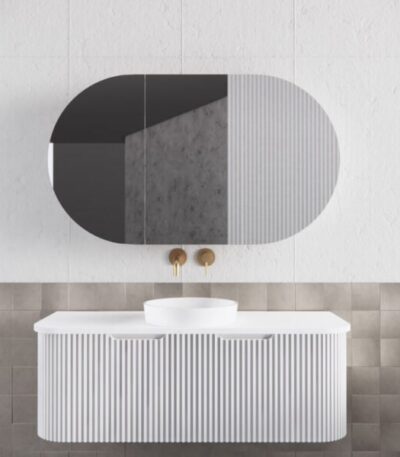 ABS RIVA WH1200-MW BERGEN CURVE FLUTED WALL HUNG VANITY 1200MM SINGLE BOWL MATTE WHITE - Urban Designs Bathroom and Kitchen