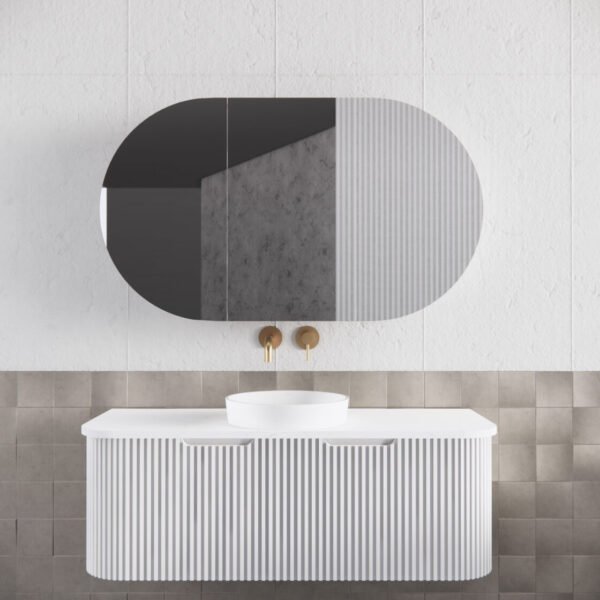 ABS RIVA WH1200-MW BERGEN CURVE FLUTED WALL HUNG VANITY 1200MM SINGLE BOWL MATTE WHITE - Urban Designs Bathroom and Kitchen