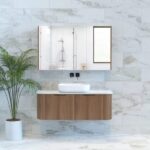 ABS RIVA WH1200-ST BERGEN CURVE FLUTED WALL HUNG VANITY 1200MM SINGLE BOWL SOLID TIMBER FINISH - Urban Designs Bathroom and Kitchen