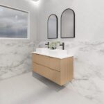 ABS RIVA WH1200D-AO BALI FLUTED WALL HUNG VANITY 1200MM DOUBLE BOWL AMERICAN OAK - Urban Designs Bathroom and Kitchen