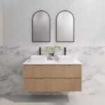 ABS RIVA WH1200D-AO BALI FLUTED WALL HUNG VANITY 1200MM DOUBLE BOWL AMERICAN OAK - Urban Designs Bathroom and Kitchen