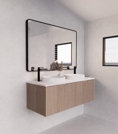 ABS RIVA WH1200D-AO VIENNA FLUTED WALL HUNG VANITY 1200MM DOUBLE BOWL AMERICAN OAK - Urban Designs Bathroom and Kitchen
