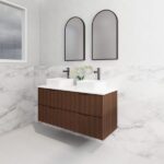 ABS RIVA WH1200D-BR BALI FLUTED WALL HUNG VANITY 1200MM DOUBLE BOWL BROWN OAK - Urban Designs Bathroom and Kitchen
