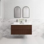 ABS RIVA WH1200D-BR BALI FLUTED WALL HUNG VANITY 1200MM DOUBLE BOWL BROWN OAK - Urban Designs Bathroom and Kitchen