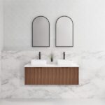 ABS RIVA WH1200D-BR VIENNA FLUTED WALL HUNG VANITY 1200MM DOUBLE BOWL BROWN OAK - Urban Designs Bathroom and Kitchen