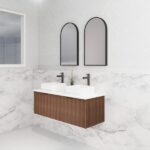 ABS RIVA WH1200D-BR VIENNA FLUTED WALL HUNG VANITY 1200MM DOUBLE BOWL BROWN OAK - Urban Designs Bathroom and Kitchen
