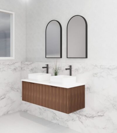ABS RIVA WH1200D-BR VIENNA FLUTED WALL HUNG VANITY 1200MM DOUBLE BOWL BROWN OAK - Urban Designs Bathroom and Kitchen
