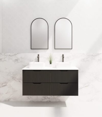 ABS RIVA WH1200D-MB BALI FLUTED WALL HUNG VANITY 1200MM DOUBLE BOWL MATTE BLACK - Urban Designs Bathroom and Kitchen