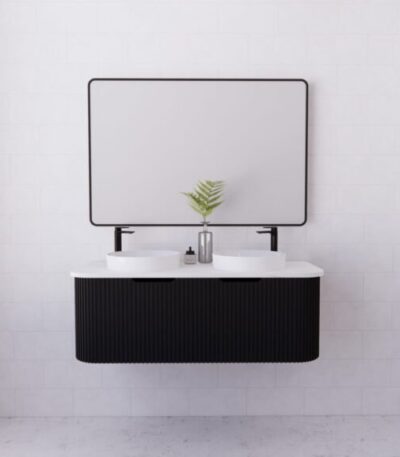 ABS RIVA WH1200D-MB BERGEN CURVE FLUTED WALL HUNG VANITY 1200MM DOUBLE BOWL MATTE BLACK - Urban Designs Bathroom and Kitchen