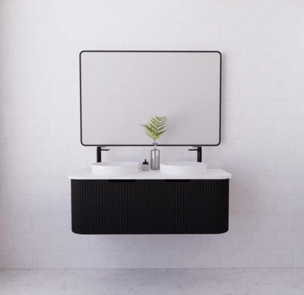 ABS RIVA WH1200D-MB BERGEN CURVE FLUTED WALL HUNG VANITY 1200MM DOUBLE BOWL MATTE BLACK - Urban Designs Bathroom and Kitchen