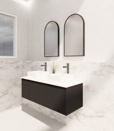 ABS RIVA WH1200D-MB VIENNA FLUTED WALL HUNG VANITY 1200MM DOUBLE BOWL MATTE BLACK - Urban Designs Bathroom and Kitchen