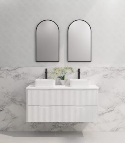 ABS RIVA WH1200D-MW BALI FLUTED WALL HUNG VANITY 1200MM DOUBLE BOWL MATTE WHITE - Urban Designs Bathroom and Kitchen