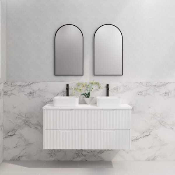 ABS RIVA WH1200D-MW BALI FLUTED WALL HUNG VANITY 1200MM DOUBLE BOWL MATTE WHITE - Urban Designs Bathroom and Kitchen