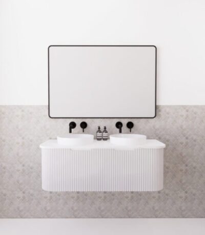 ABS RIVA WH1200D-MW BERGEN CURVE FLUTED WALL HUNG VANITY 1200MM DOUBLE BOWL MATTE WHITE - Urban Designs Bathroom and Kitchen