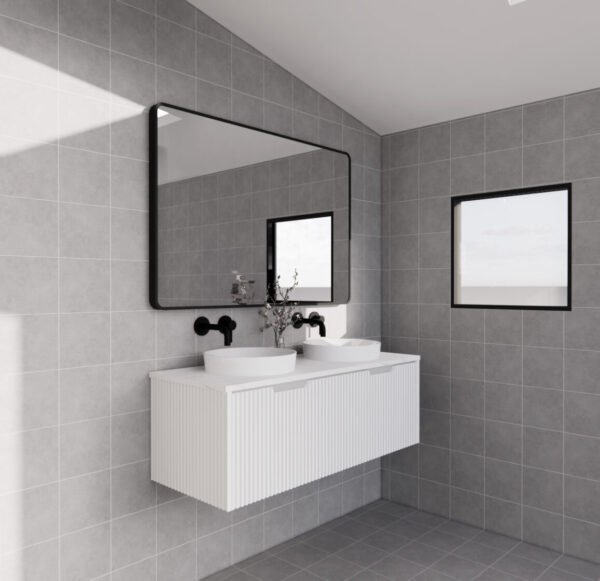ABS RIVA WH1200D-MW VIENNA FLUTED WALL HUNG VANITY 1200MM DOUBLE BOWL MATTE WHITE - Urban Designs Bathroom and Kitchen
