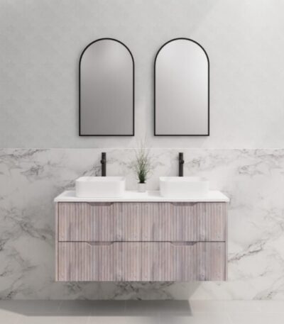 ABS RIVA WH1200D-WO BALI FLUTED WALL HUNG VANITY 1200MM DOUBLE BOWL WHITE OAK - Urban Designs Bathroom and Kitchen