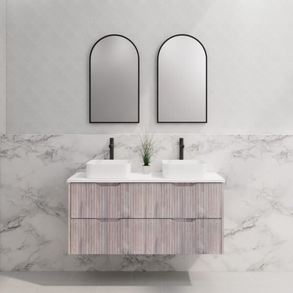 ABS RIVA WH1200D-WO BALI FLUTED WALL HUNG VANITY 1200MM DOUBLE BOWL WHITE OAK - Urban Designs Bathroom and Kitchen