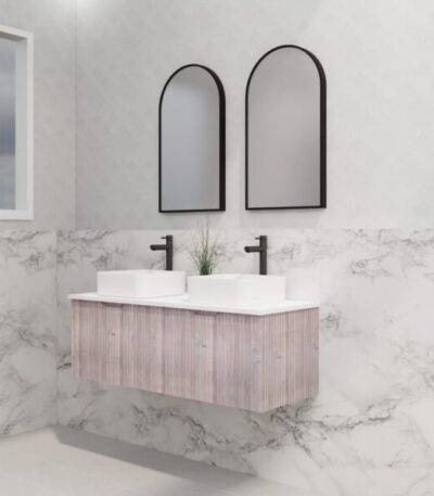 ABS RIVA WH1200D-WO VIENNA FLUTED WALL HUNG VANITY 1200MM DOUBLE BOWL WHITE OAK - Urban Designs Bathroom and Kitchen