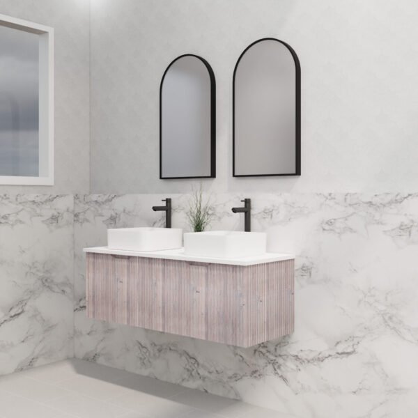 ABS RIVA WH1200D-WO VIENNA FLUTED WALL HUNG VANITY 1200MM DOUBLE BOWL WHITE OAK - Urban Designs Bathroom and Kitchen