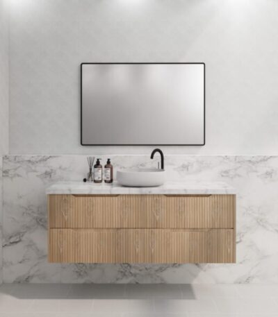 ABS RIVA WH1500-AO BALI FLUTED WALL HUNG VANITY 1500MM SINGLE BOWL AMERICAN OAK - Urban Designs Bathroom and Kitchen