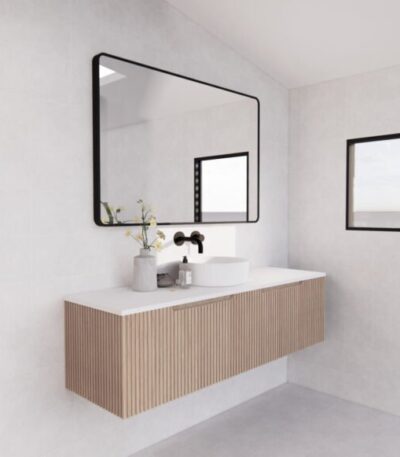 ABS RIVA WH1500-AO VIENNA FLUTED WALL HUNG VANITY 1500MM SINGLE BOWL AMERICAN OAK - Urban Designs Bathroom and Kitchen