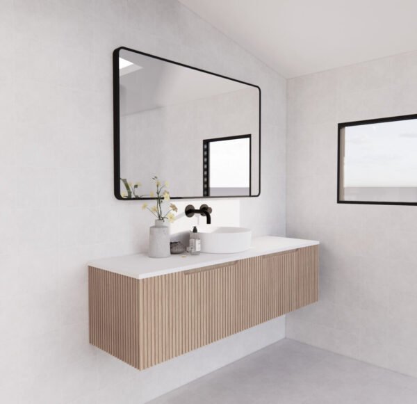 ABS RIVA WH1500-AO VIENNA FLUTED WALL HUNG VANITY 1500MM SINGLE BOWL AMERICAN OAK - Urban Designs Bathroom and Kitchen