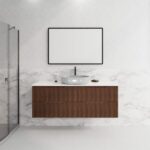 ABS RIVA WH1500-BR BALI FLUTED WALL HUNG VANITY 1500MM SINGLE BOWL BROWN OAK - Urban Designs Bathroom and Kitchen