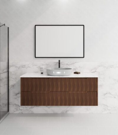 ABS RIVA WH1500-BR BALI FLUTED WALL HUNG VANITY 1500MM SINGLE BOWL BROWN OAK - Urban Designs Bathroom and Kitchen