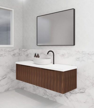 ABS RIVA WH1500-BR VIENNA FLUTED WALL HUNG VANITY 1500MM SINGLE BOWL BROWN OAK - Urban Designs Bathroom and Kitchen
